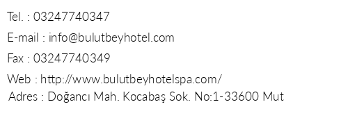 Bulutbey Hotel & Spa telefon numaralar, faks, e-mail, posta adresi ve iletiim bilgileri